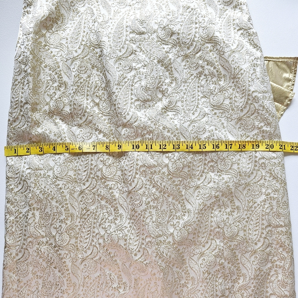 Vintage 80s Handmade Gold Brocade Cocktail Dress Puff Sleeve Statement Bow Back - Picture 16 of 16